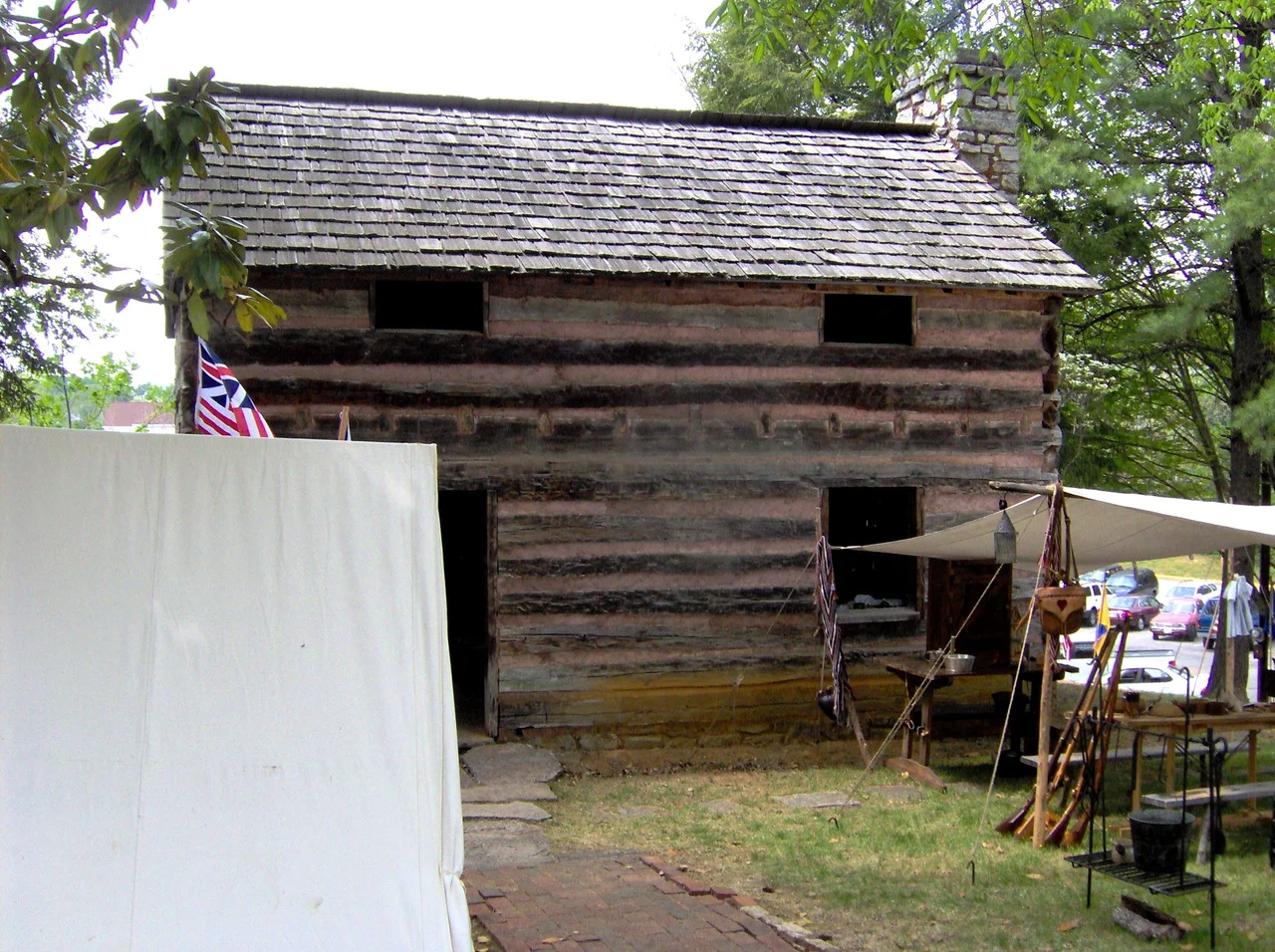 Replica of the Capitol of the State of Franklin in Greeneville, Tennessee, in the southeastern United States. This crude log structure was constructed in 1966, based on dimensions in historical records. Greeneville was the capital of the failed State of Franklin in the 1780s.