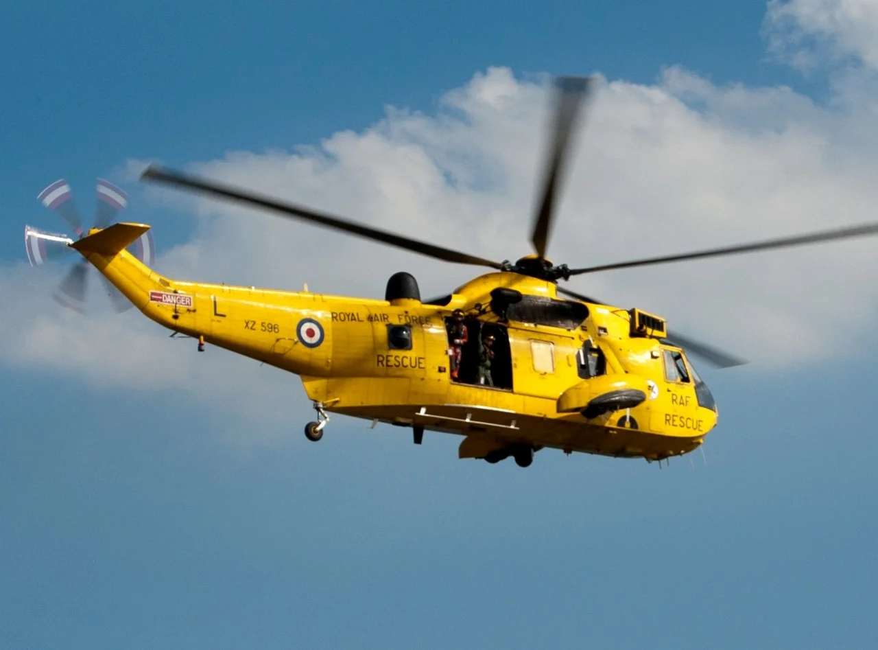 An S&R Sea King from RAF Leconfield, Leconfield, East Riding of Yorkshire, England.