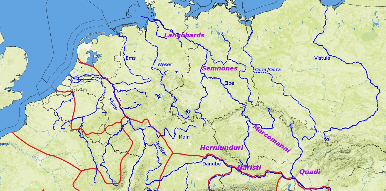 Approximate positions of some major Suebi peoples in the early 2nd century