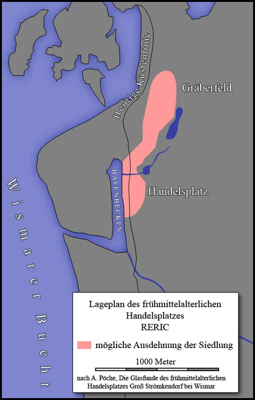 Lageplan des fruehmittelalterlichen Handelsplatzes Reric. Map of the early mediaeval emporium of Reric.