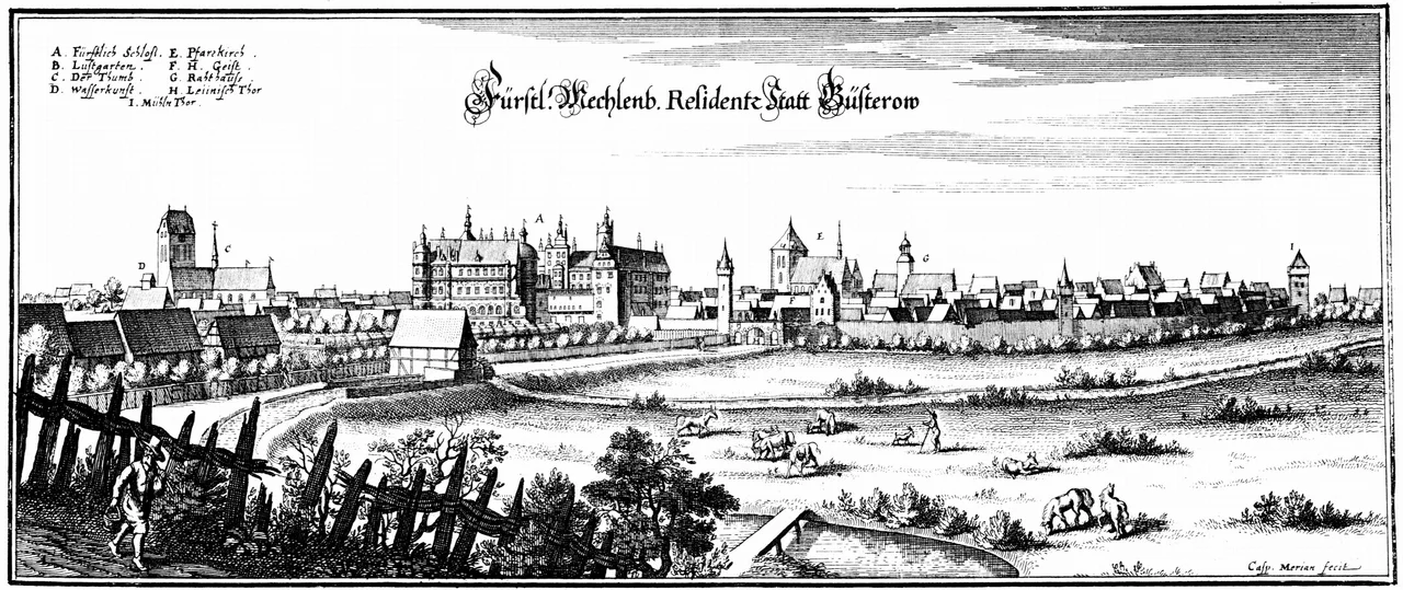 Güstrow. - Gesamtansicht, Historische Ortsansicht.