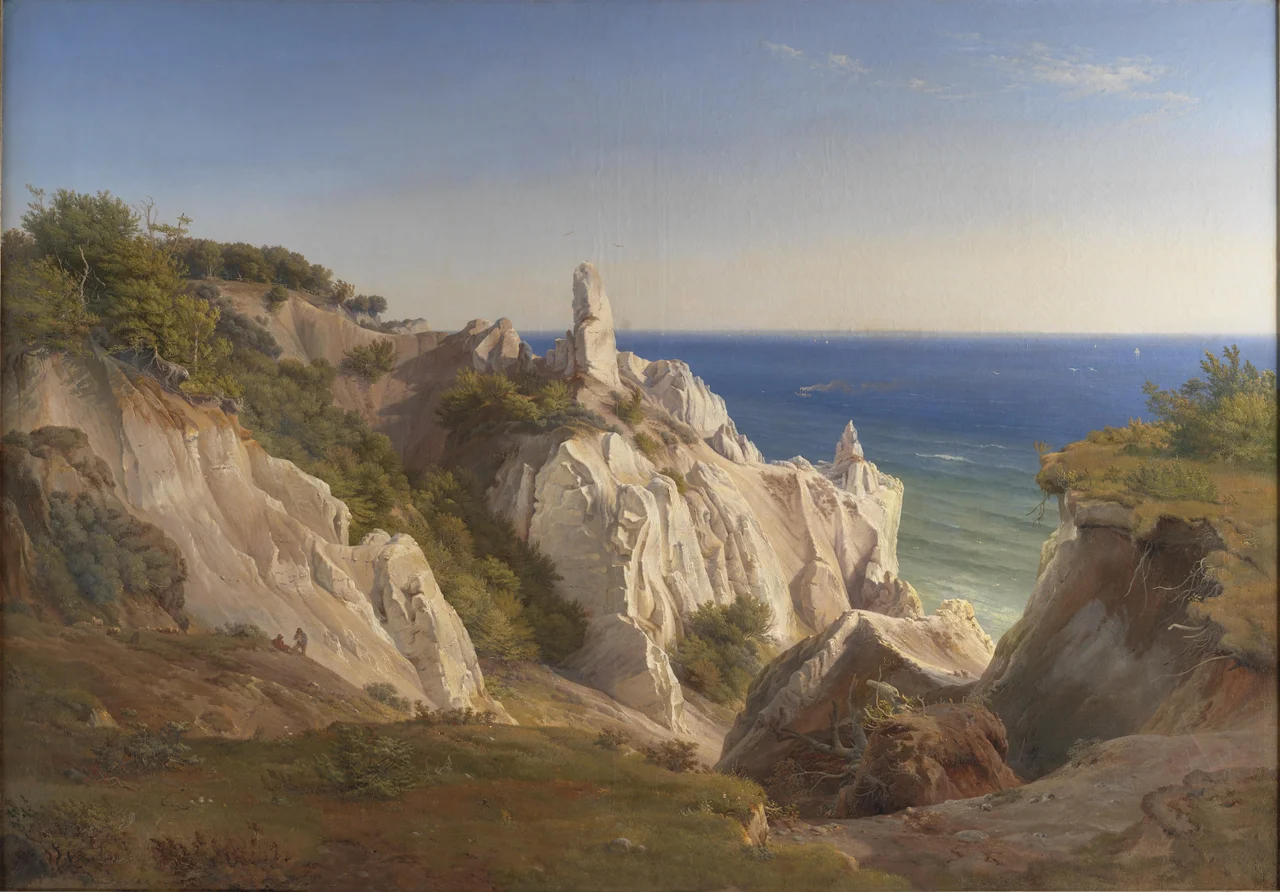Møns Klint or The Cliffs of the Island of Møn, painting by Danish-German artist Louis Gurlitt. The work is typical of landscape painting during the Danish Golden Age.