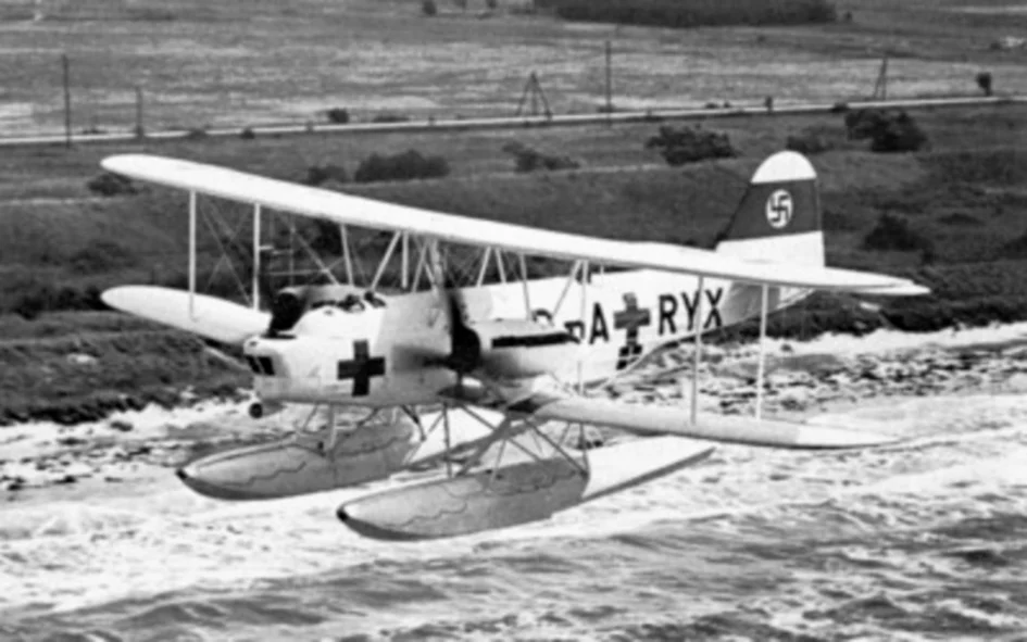 A German Heinkel He 59 C-2 search-and-rescue aircraft (Wk.Nr. 1314, D-ARYX) in flight. This was the prototype SAR conversion and reached Seenotflugkommando 2 at List, Sylt island, on 1 August 1940.